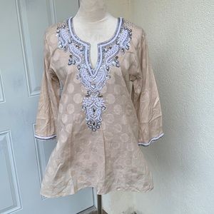 SULU.NWOT. Kurti/Tunic.Beautiful beige top,hand set beads & embroidery w…